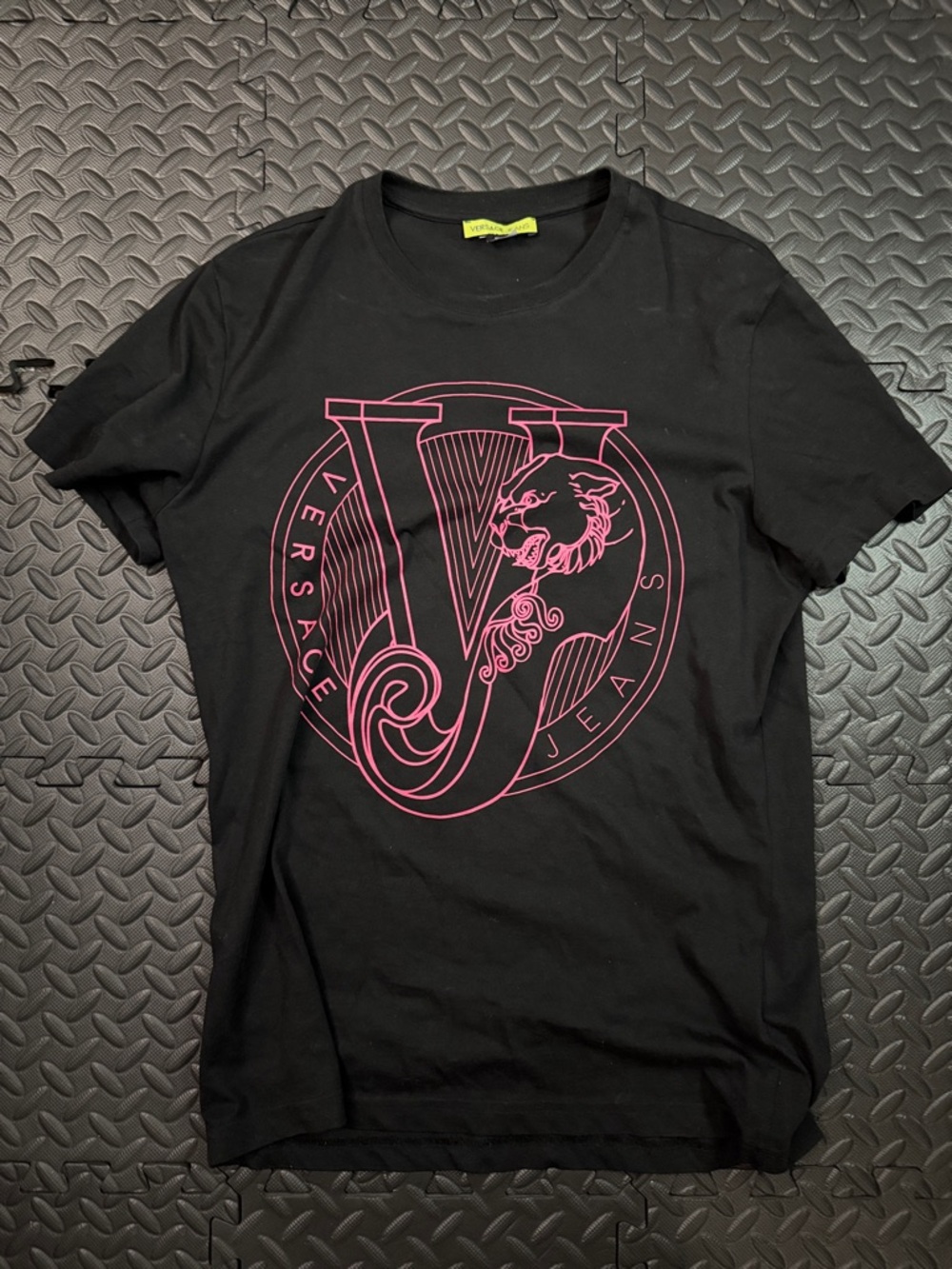 Versace Jeans Collection Black T-Shirt with Pink Logo